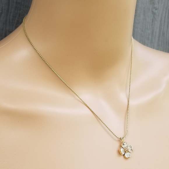 CROWN TRIFARI RARE 1955 GOLDTONE ROPE CHAIN & CRYSTAL FLOWER PENDANT NECKLACE - Picture 3 of 6